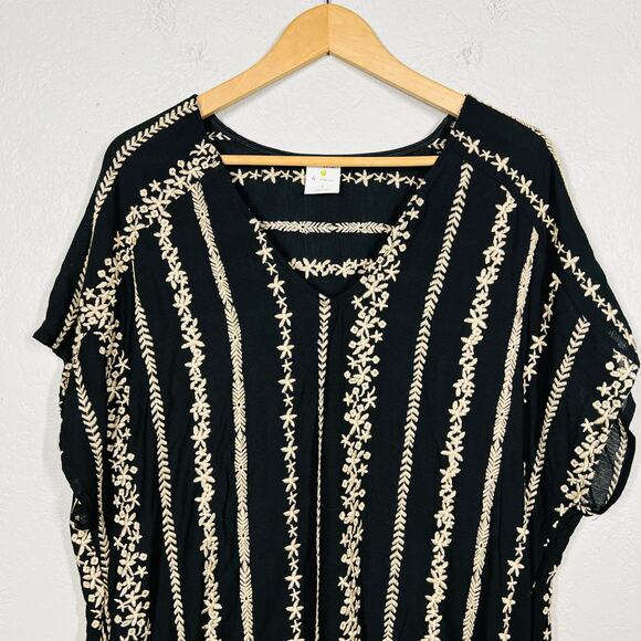 By Together x Anthropologie Shift Dress Black Tan Cap Sleeve EMbroider - S - Picture 2 of 5